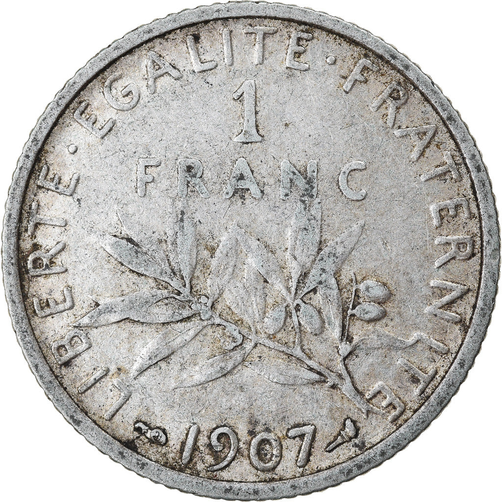 Coin, France, Semeuse, Franc, 1907, Paris, EF(40-45), Silver, KM:844.1