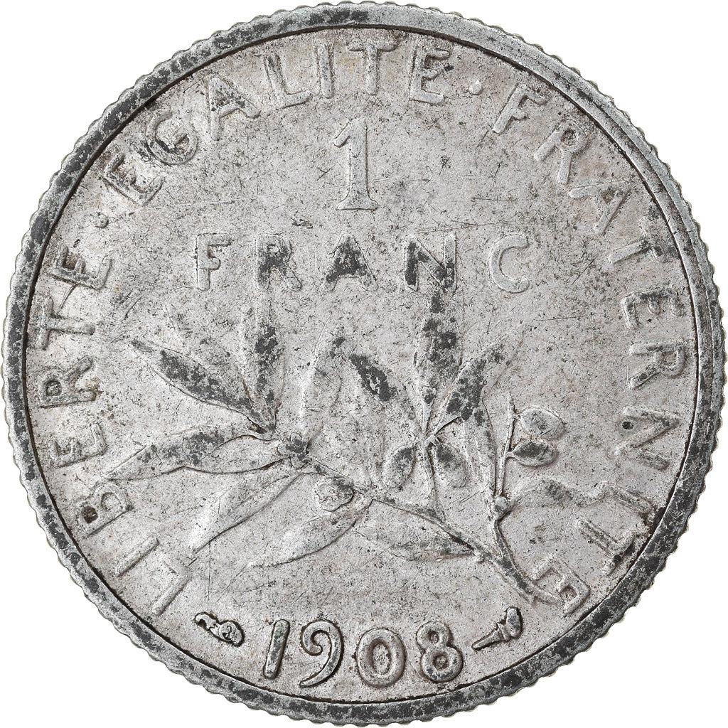 Coin, France, Semeuse, Franc, 1908, Paris, VF(30-35), Silver, KM:844.1