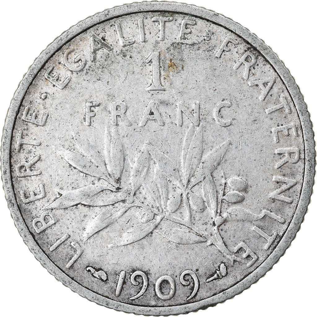 Coin, France, Semeuse, Franc, 1909, Paris, VF(30-35), Silver, KM:844.1