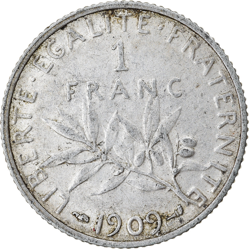 Coin, France, Semeuse, Franc, 1909, Paris, VF(30-35), Silver, KM:844.1