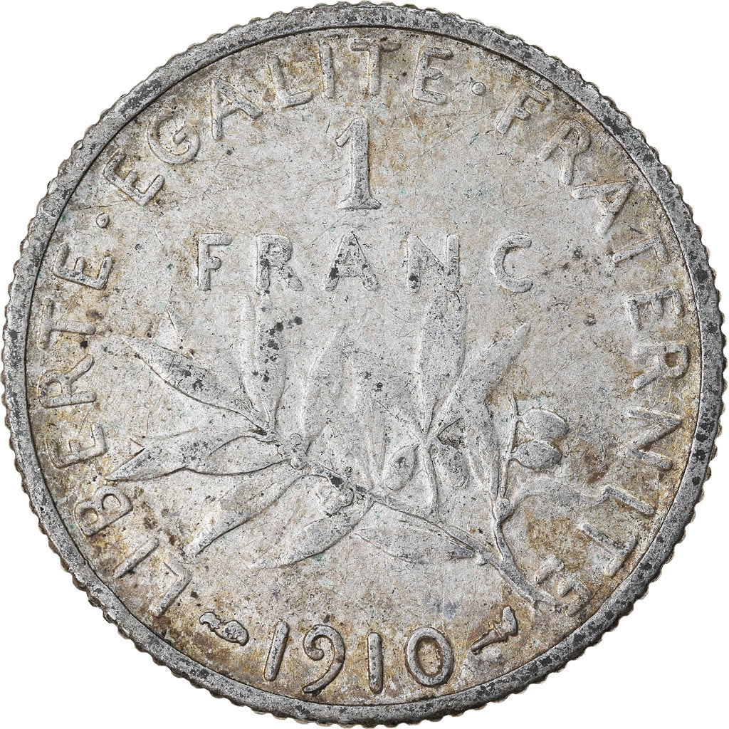 Moeda, França, Semeuse, Franc, 1910, Paris, VF(30-35), Prata, KM:844.1