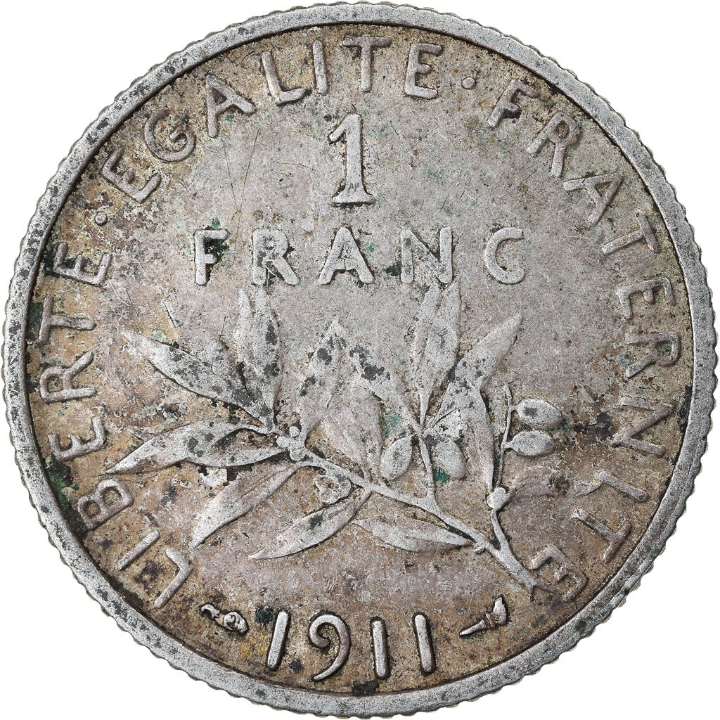 Coin, France, Semeuse, Franc, 1911, Paris, VF(30-35), Silver, KM:844.1