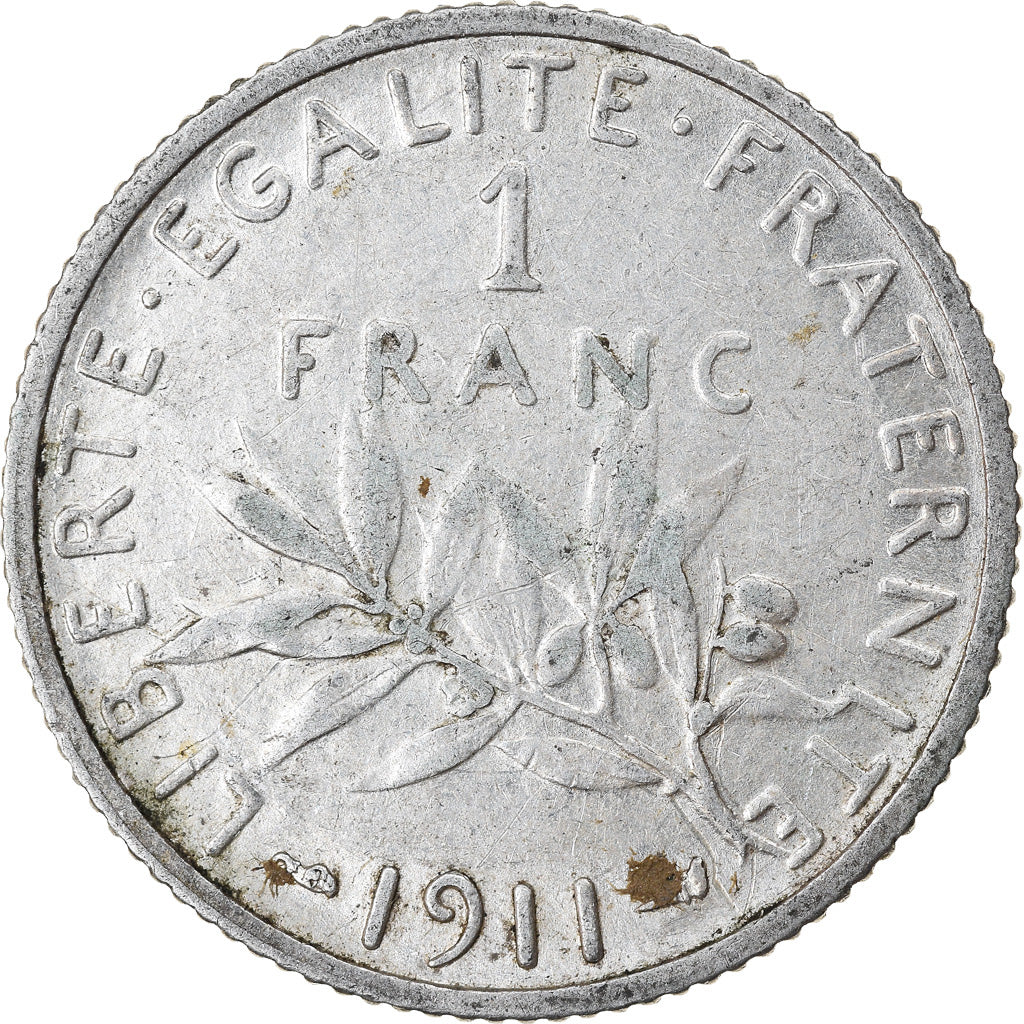 Coin, France, Semeuse, Franc, 1911, Paris, EF(40-45), Silver, KM:844.1