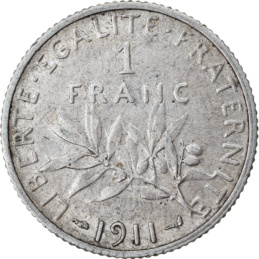 Munten, Frankrijk, Semeuse, Franc, 1911, Paris, ZF, Zilver, KM:844.1