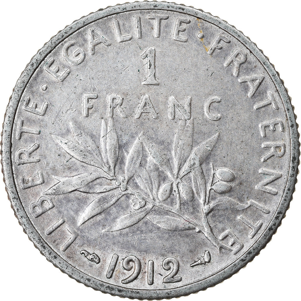 Coin, France, Semeuse, Franc, 1912, Paris, EF(40-45), Silver, KM:844.1