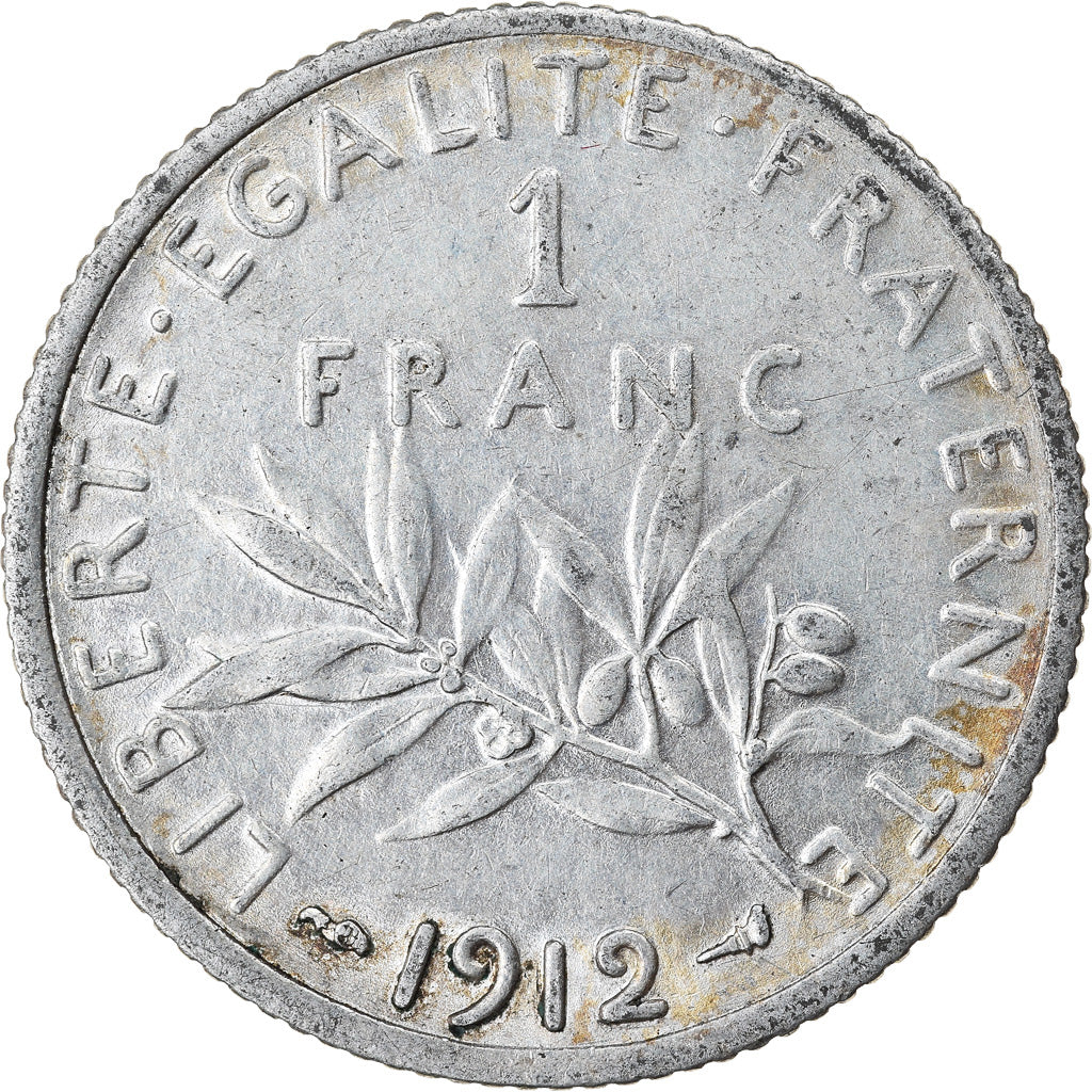 Coin, France, Semeuse, Franc, 1912, Paris, AU(50-53), Silver, KM:844.1