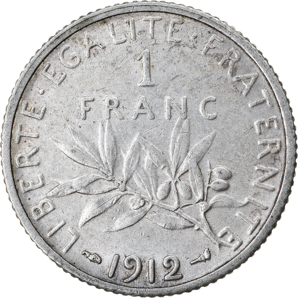 Coin, France, Semeuse, Franc, 1912, Paris, AU(50-53), Silver, KM:844.1
