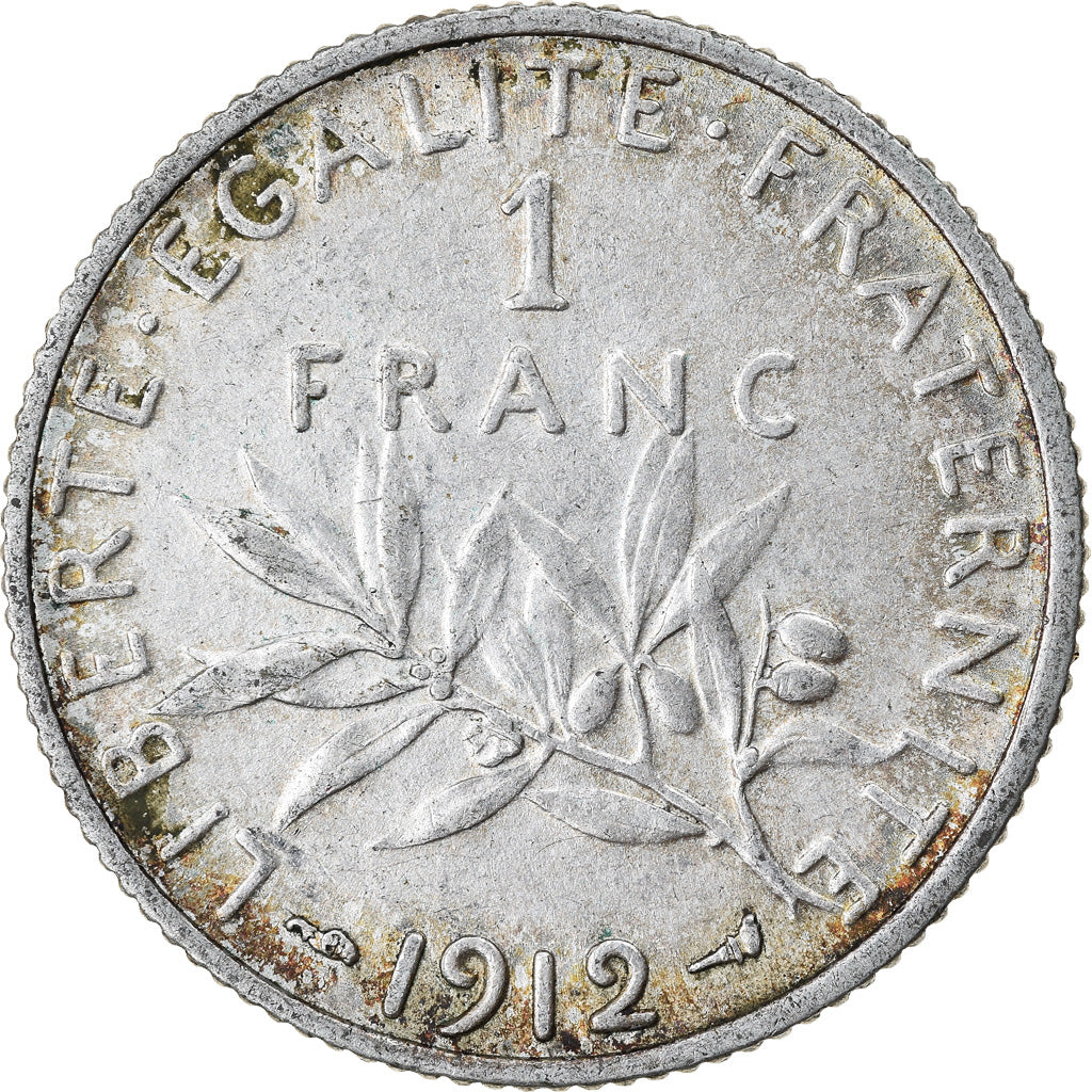 Moneta, Francia, Semeuse, Franc, 1912, Paris, BB+, Argento, KM:844.1