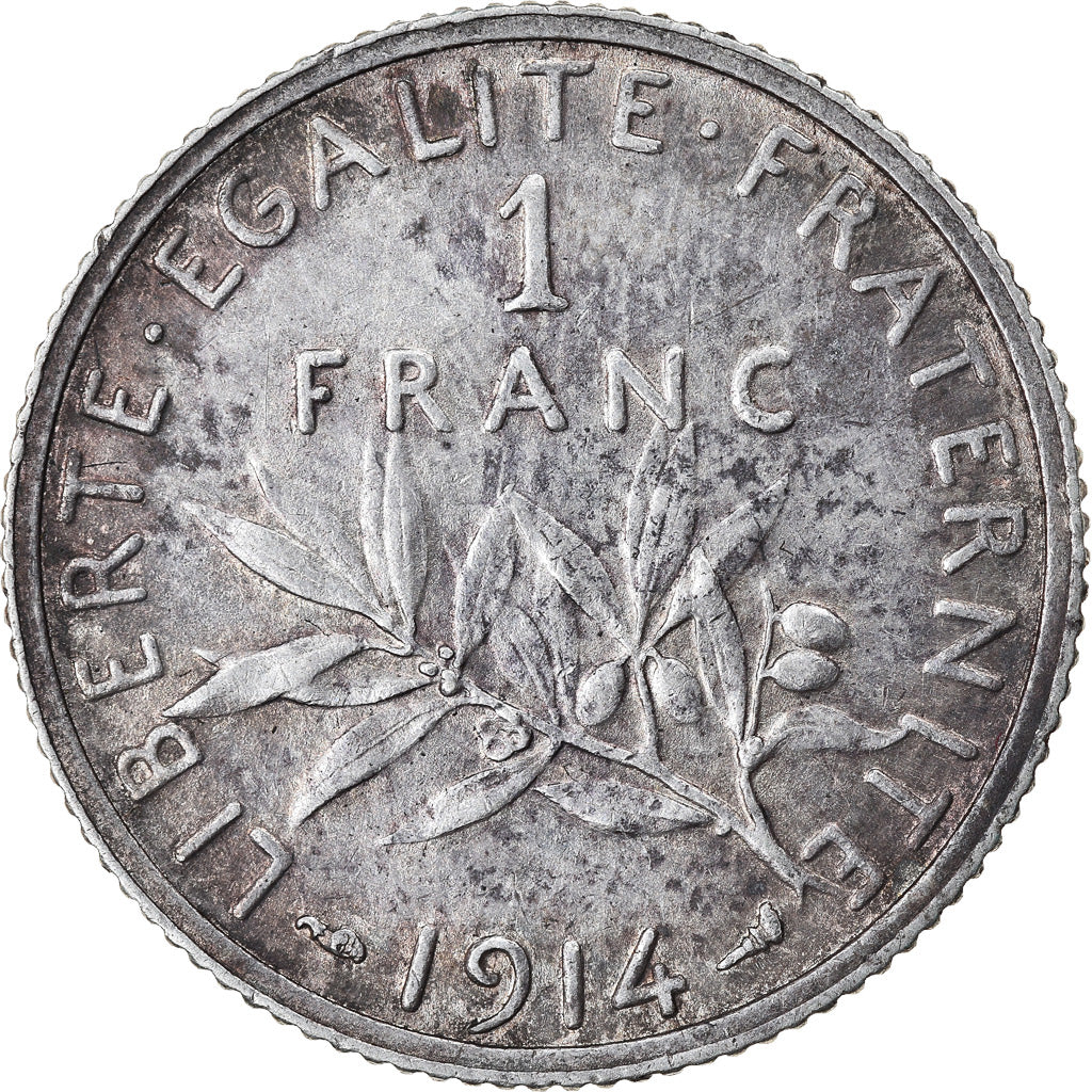 Moeda, França, Semeuse, Franc, 1914, Paris, AU(50-53), Prata, KM:844.1