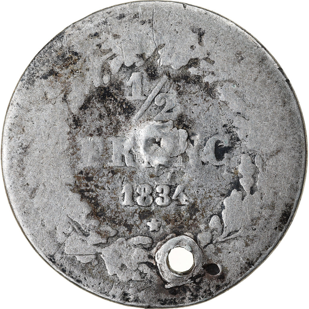 Coin, Belgium, Leopold I, 1/2 Franc, 1834, VG(8-10), Silver, KM:6