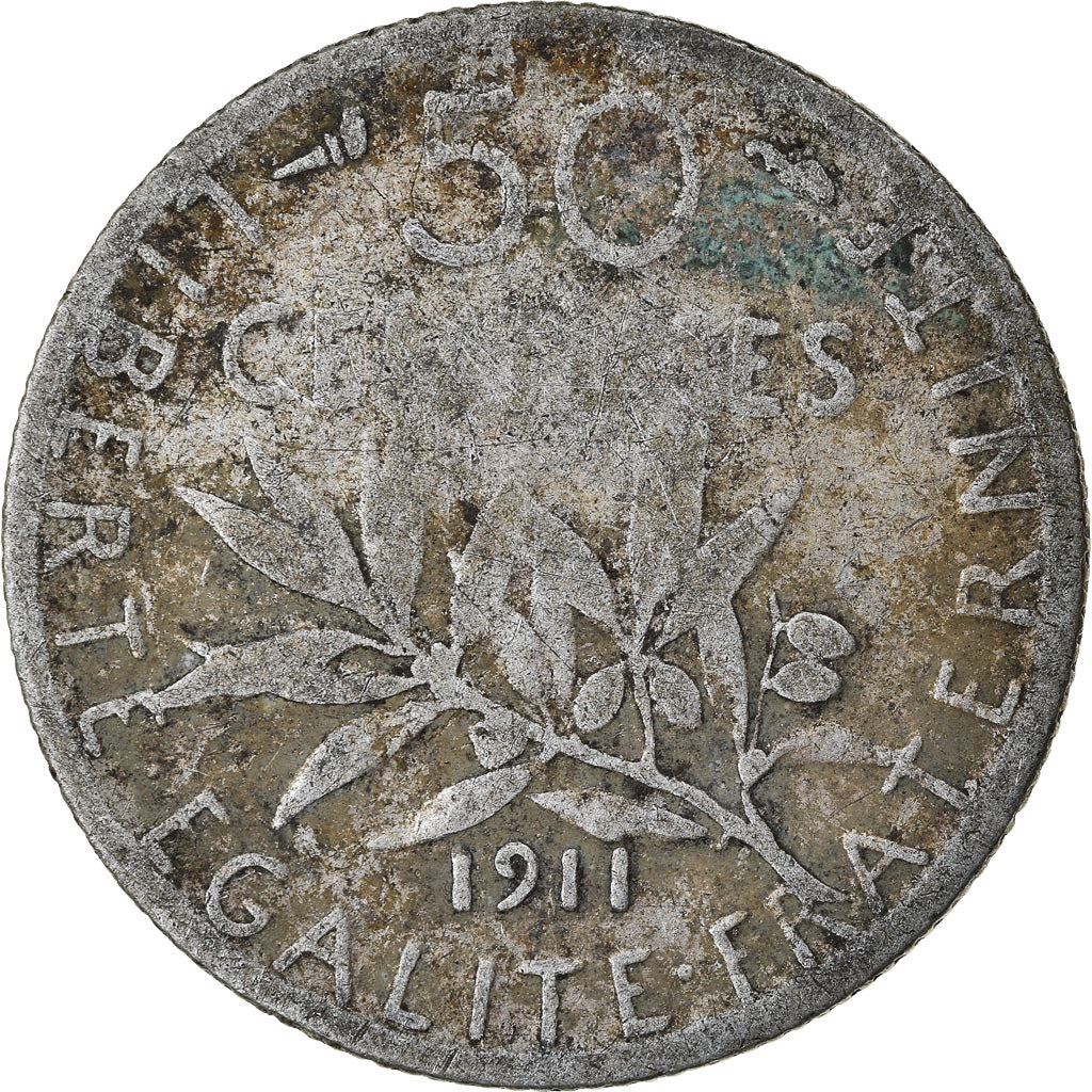 Coin, France, Semeuse, 50 Centimes, 1911, Paris, F(12-15), Silver, KM:854