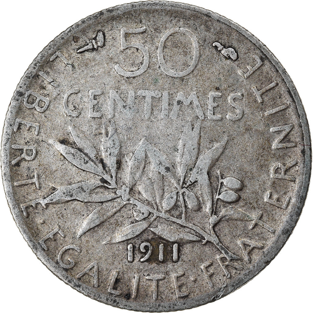 Munten, Frankrijk, Semeuse, 50 Centimes, 1911, FR, Zilver, KM:854, Gadoury:420