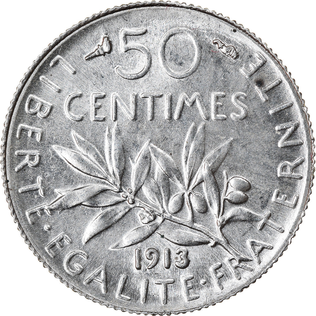 Munten, Frankrijk, Semeuse, 50 Centimes, 1913, Paris, UNC, Zilver, KM:854