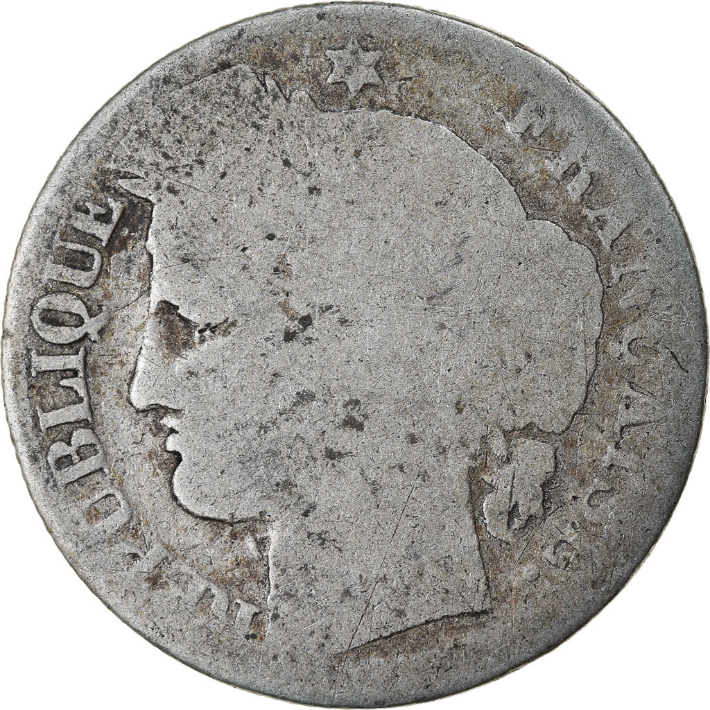Moeda, França, Cérès, 50 Centimes, 1871, Bordeaux, VG(8-10), Prata, KM:834.2