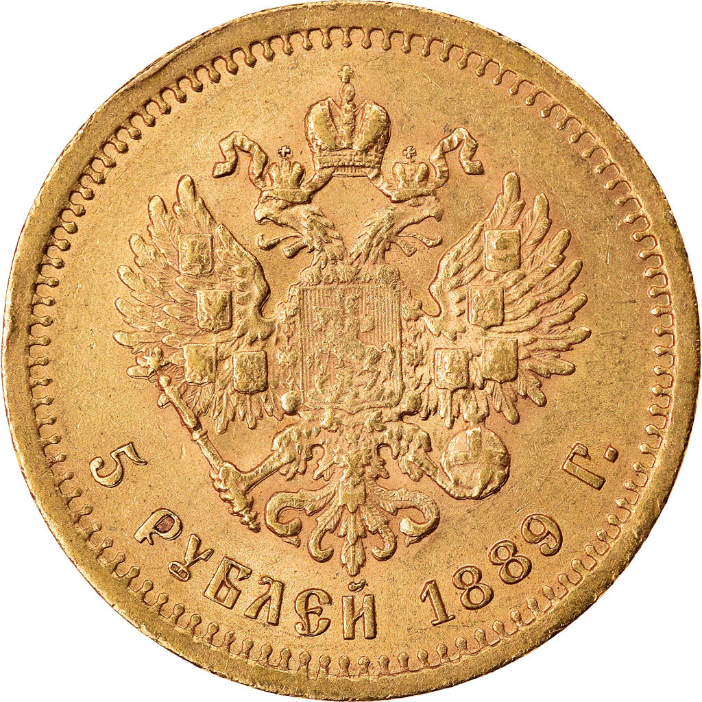 Moeda, Rússia, Alexander III, 5 Roubles, 1889, St. Petersburg, AU(50-53)