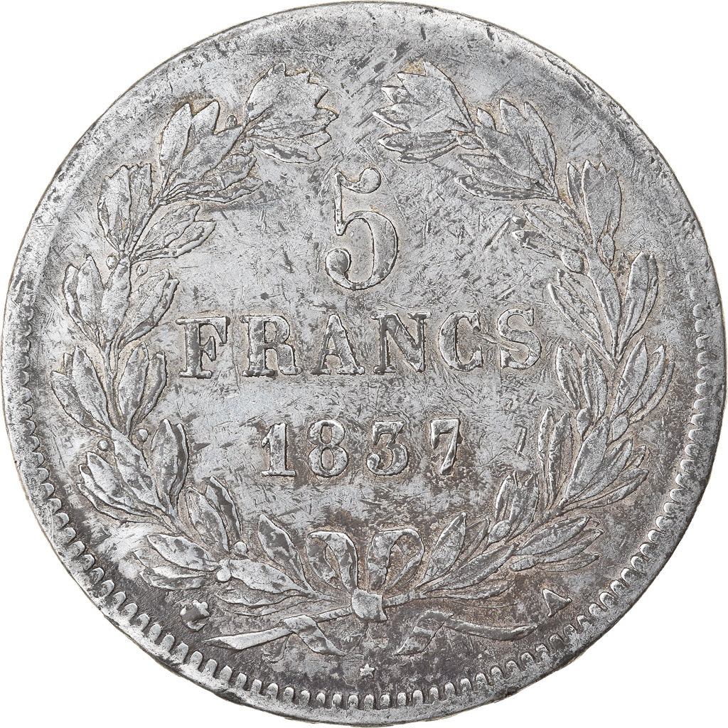 Münze, Frankreich, Louis-Philippe, 5 Francs, 1837, Paris, S+, Silber, KM:749.1