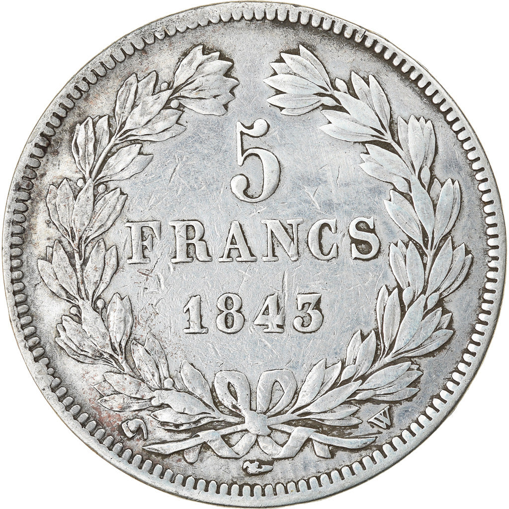 Coin, France, Louis-Philippe, 5 Francs, 1843, Lille, VF(30-35), Silver