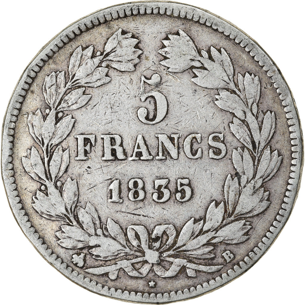 Coin, France, Louis-Philippe, 5 Francs, 1835, Rouen, VF(20-25), Silver