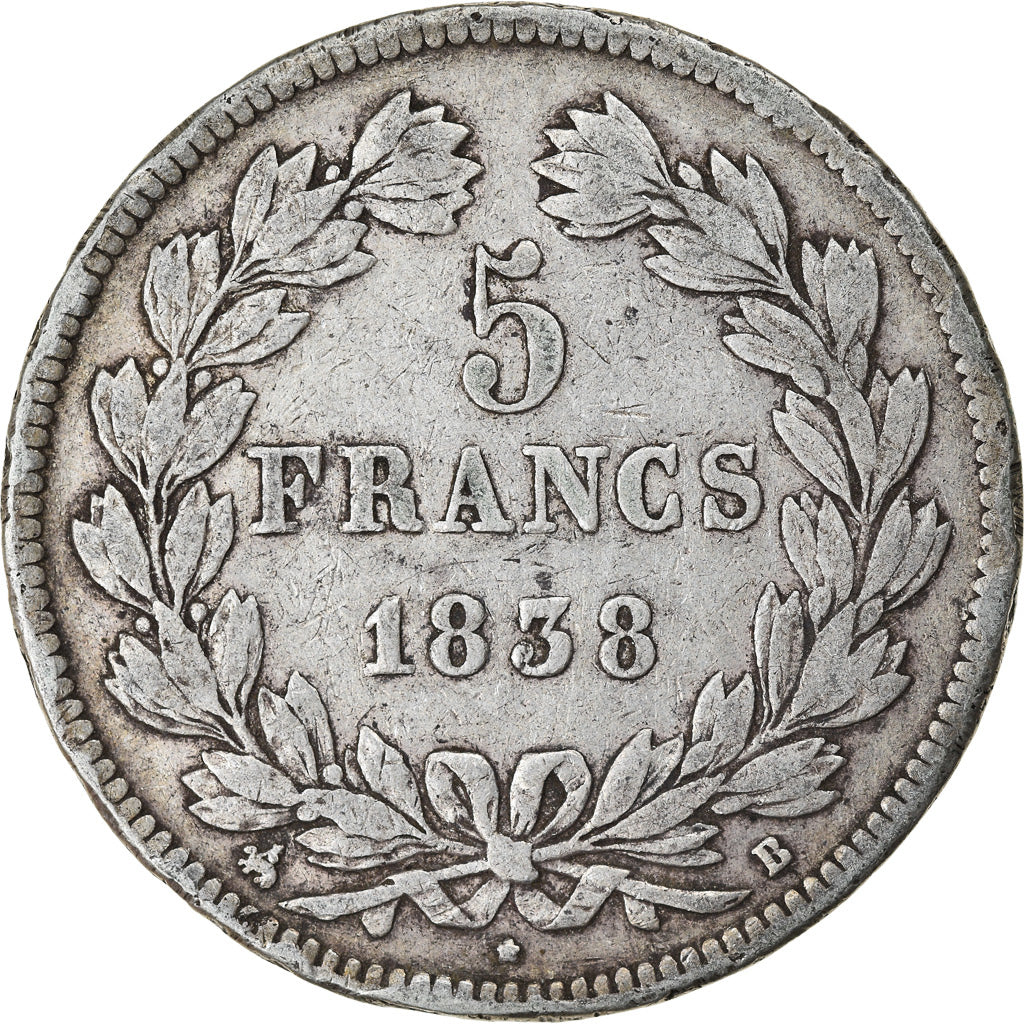 Coin, France, Louis-Philippe, 5 Francs, 1838, Rouen, VF(20-25), Silver