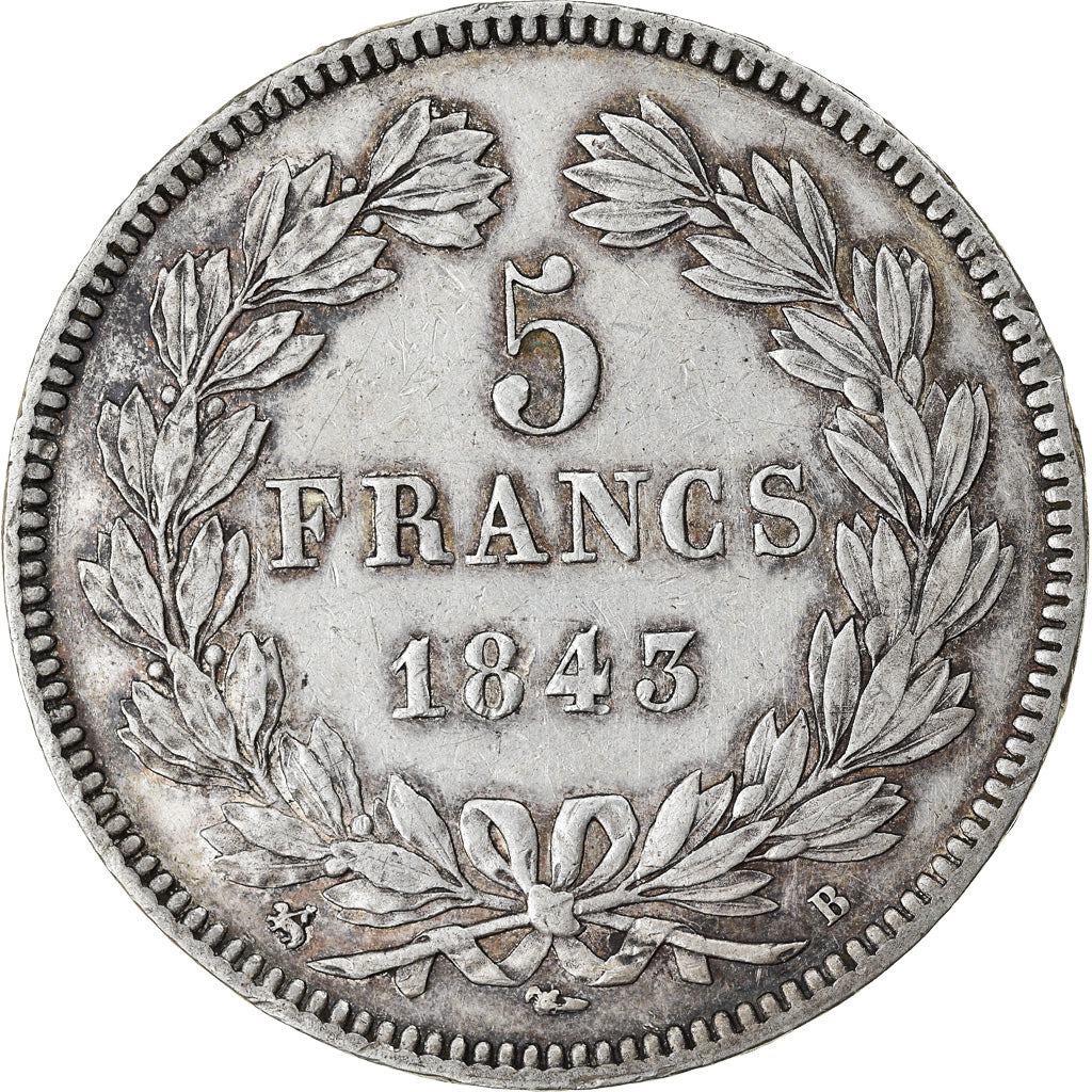 Coin, France, Louis-Philippe, 5 Francs, 1843, Rouen, EF(40-45), Silver