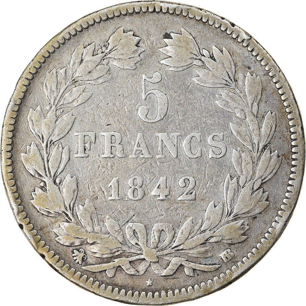 Münze, Frankreich, Louis-Philippe, 5 Francs, 1842, Strasbourg, S, Silber