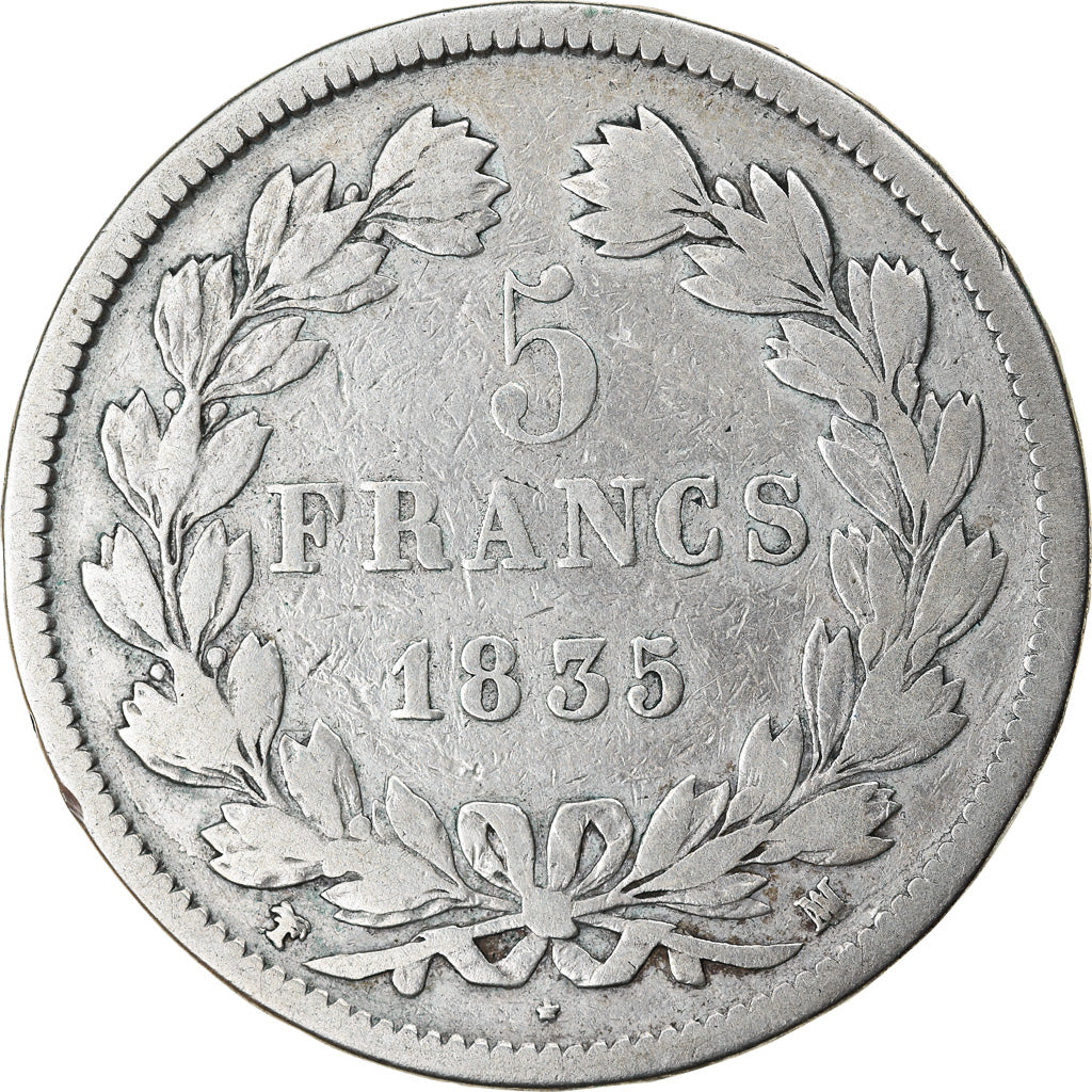 Moneta, Francia, Louis-Philippe, 5 Francs, 1835, Marseille, B+, Argento