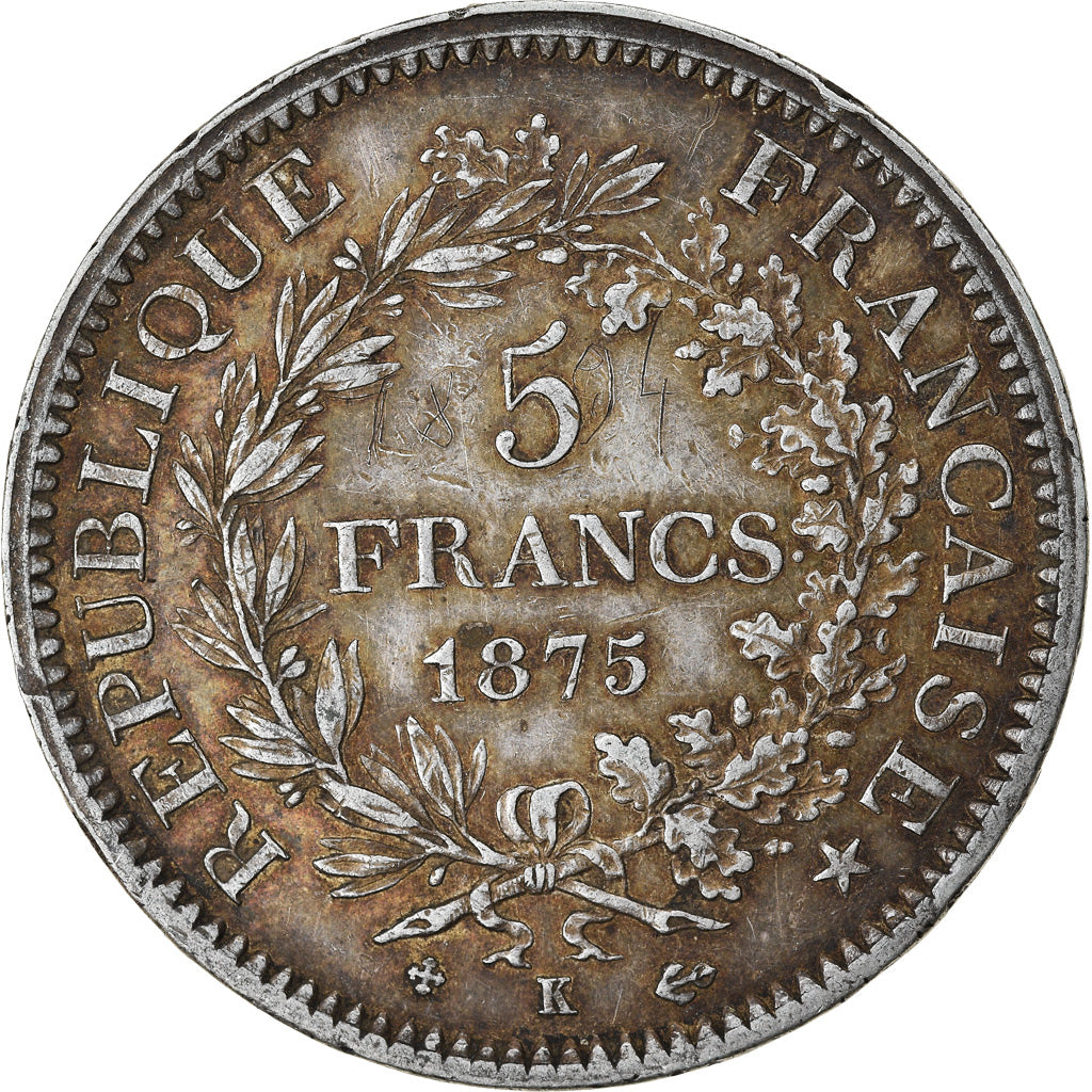 Moneta, Francia, Hercule, 5 Francs, 1875, Bordeaux, BB, Argento, KM:820.2