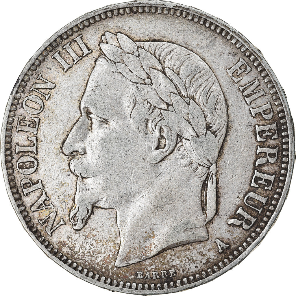 Moneda, Francia, Napoleon III, Napoléon III, 5 Francs, 1868, Paris, MBC, Plata