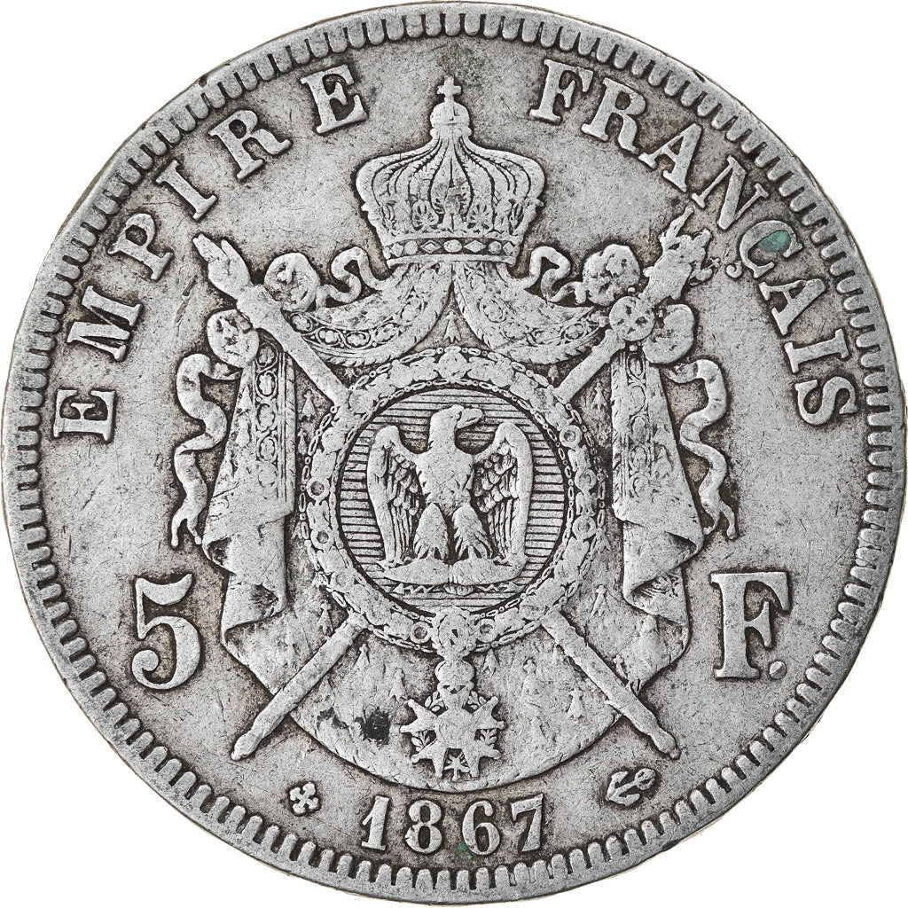 Coin, France, Napoléon III, 5 Francs, 1867, Strasbourg, EF(40-45), Silver