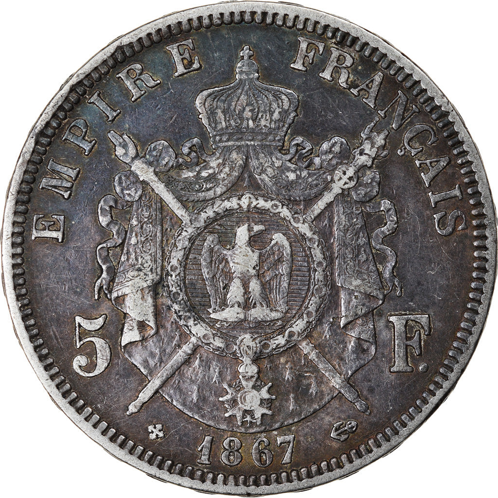 Münze, Frankreich, Napoléon III, 5 Francs, 1867, Strasbourg, SS, Silber