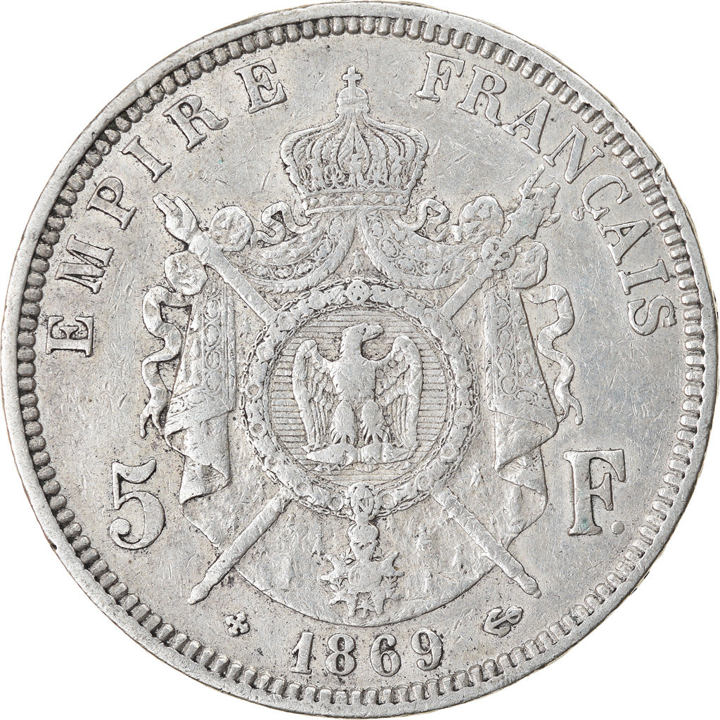 Coin, France, Napoléon III, 5 Francs, 1869, Strasbourg, EF(40-45), Silver