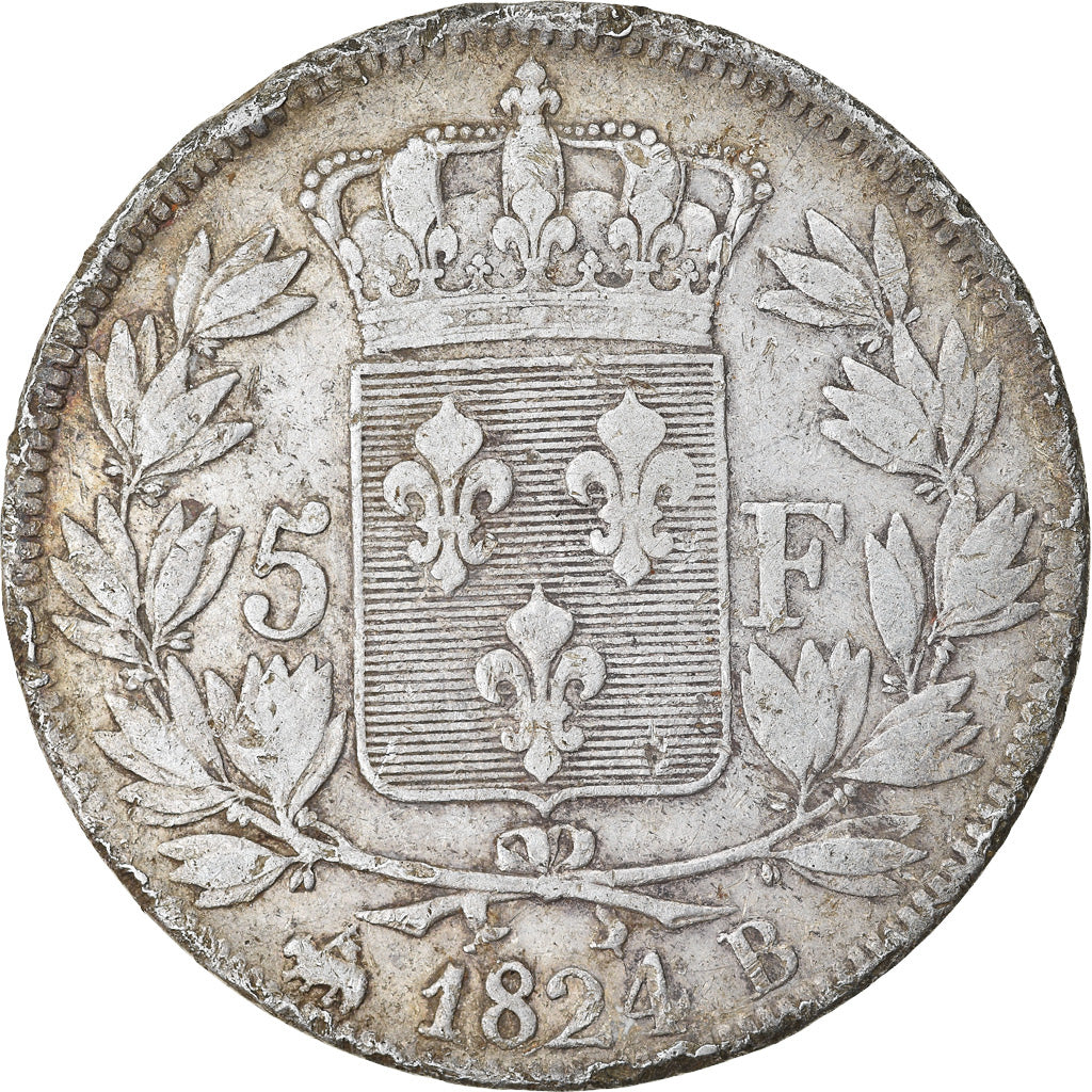 Coin, France, Louis XVIII, Louis XVIII, 5 Francs, 1824, Rouen, VF(20-25)