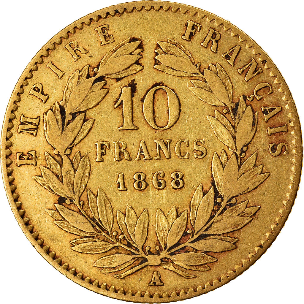 Moneta, Francia, Napoleon III, Napoléon III, 10 Francs, 1868, Paris, BB, Oro
