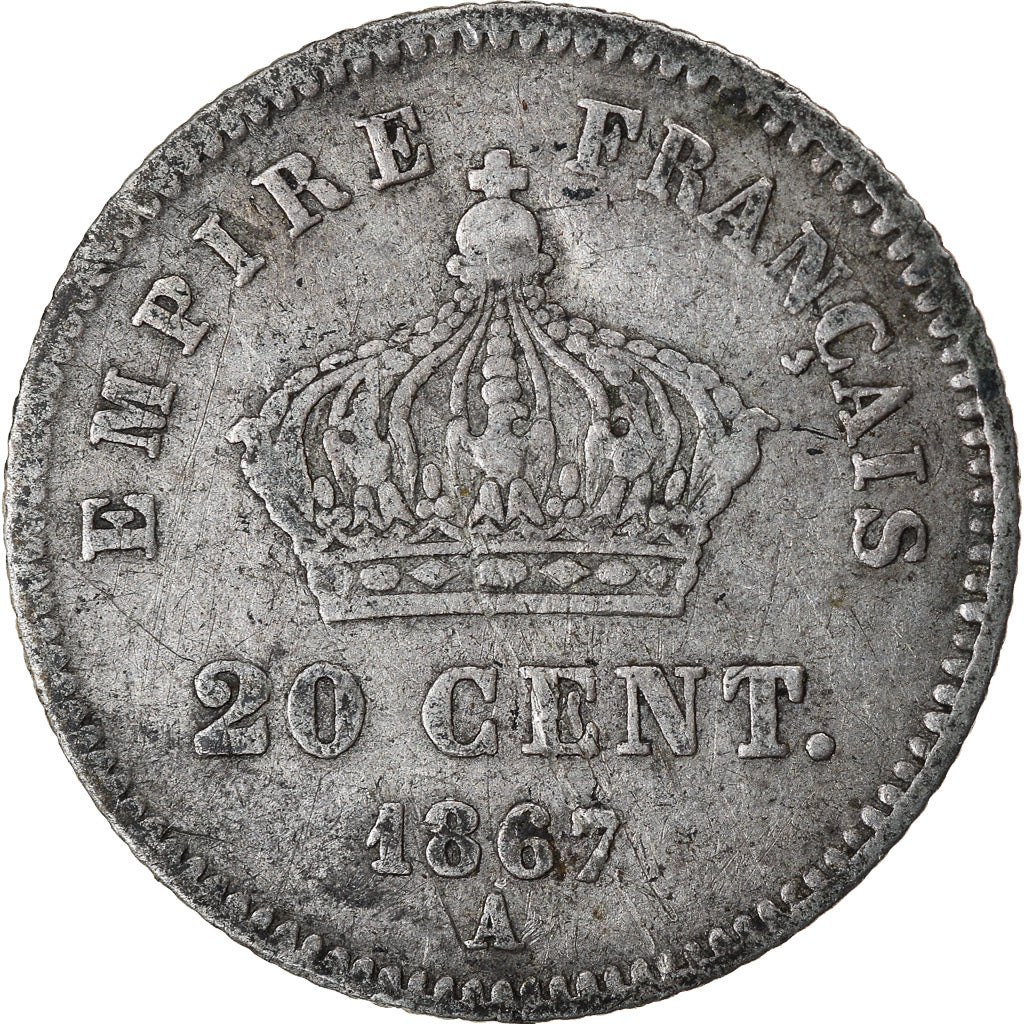 Coin, France, Napoleon III, Napoléon III, 20 Centimes, 1867, Paris, VF(30-35)
