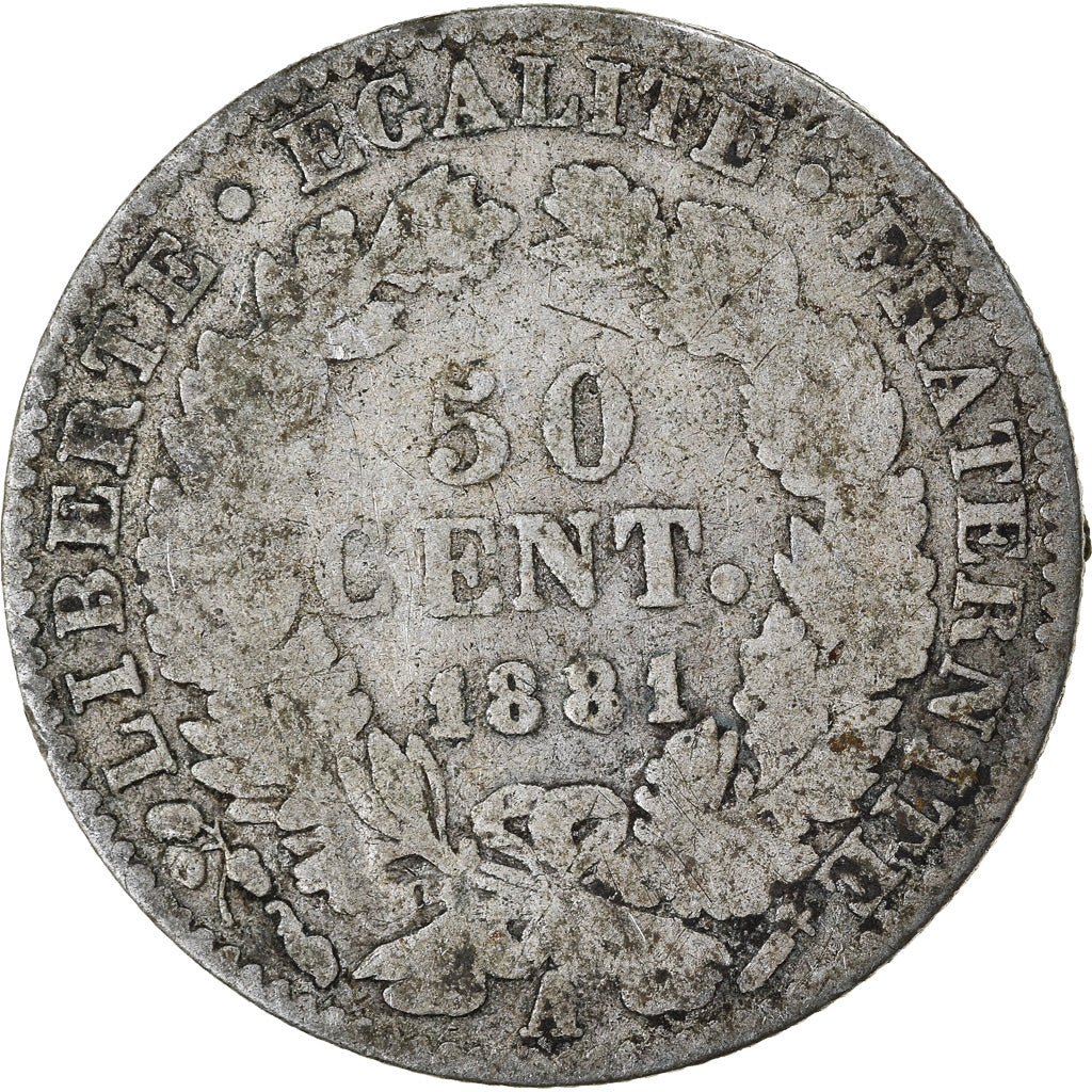 Münze, Frankreich, Cérès, 50 Centimes, 1881, Paris, SGE+, Silber, KM:834.1
