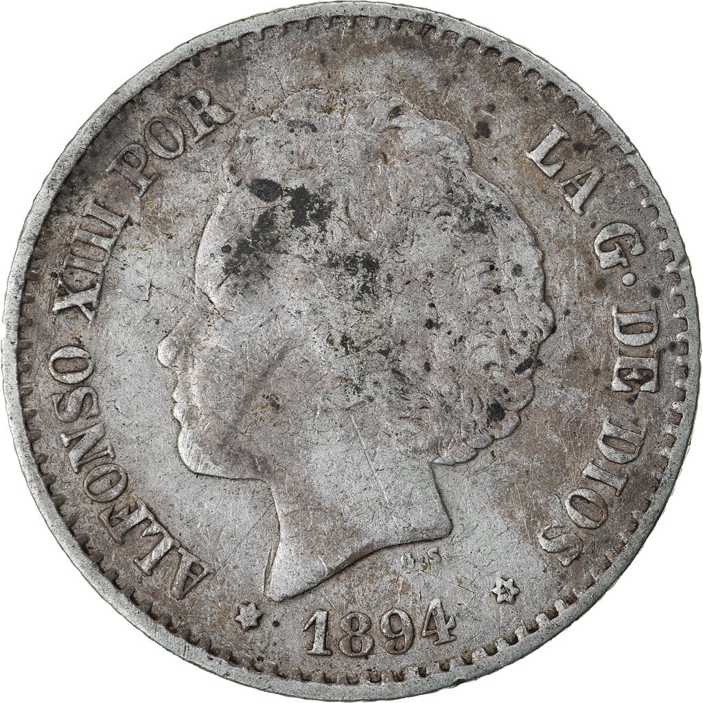 Coin, Spain, Alfonso XIII, 50 Centimos, 1894, Madrid, VF(30-35), Silver, KM:703