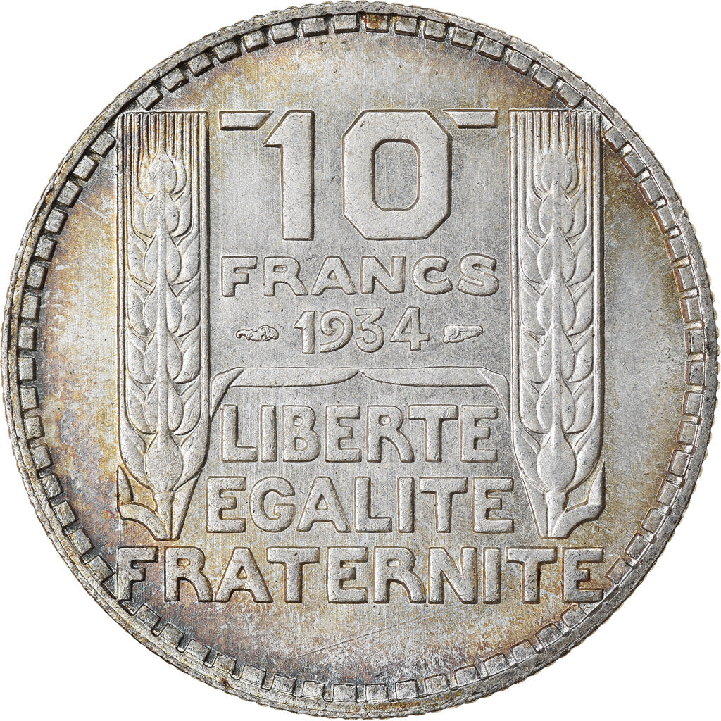 Moeda, França, Turin, 10 Francs, 1934, Paris, MS(63), Prata, KM:878