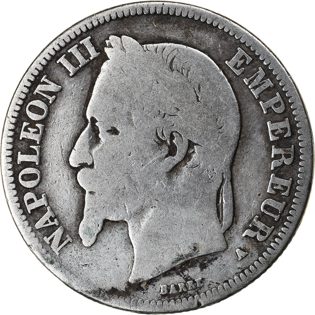 Moneda, Francia, Napoleon III, Napoléon III, 2 Francs, 1868, Paris, BC+, Plata
