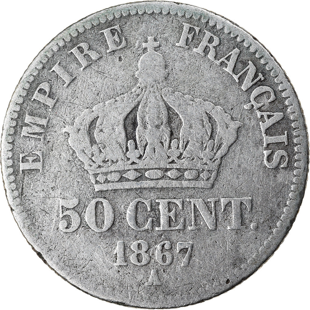 Moeda, França, Napoleon III, Napoléon III, 50 Centimes, 1867, Paris