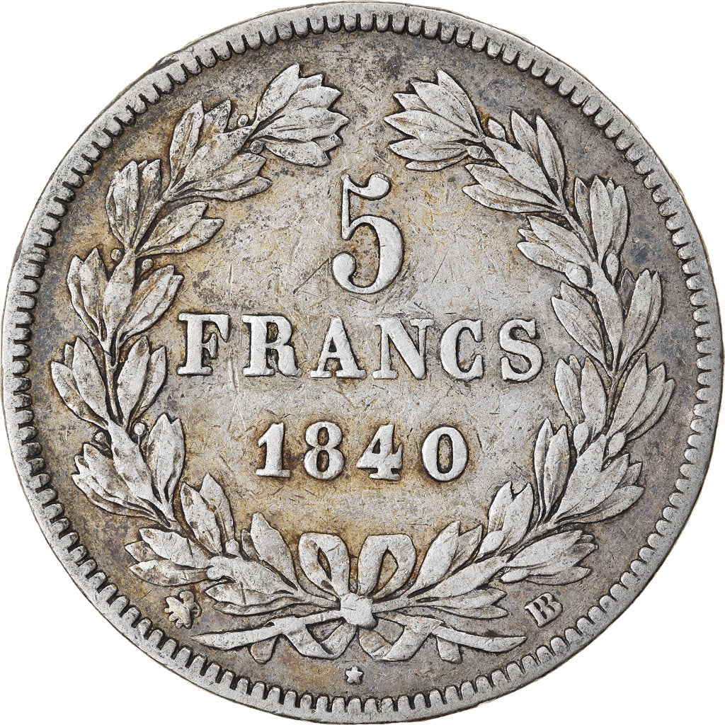 Moneta, Francia, Louis-Philippe, 5 Francs, 1840, Strasbourg, MB+, Argento