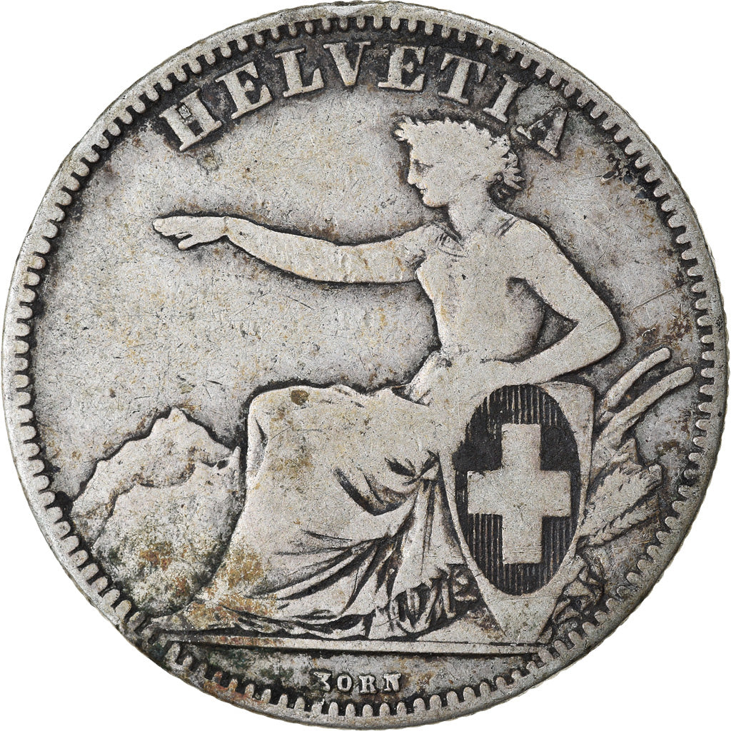 Coin, Switzerland, 2 Francs, 1863, Bern, VF(20-25), Silver, KM:10a