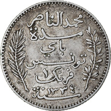 Coin, Tunisia, Muhammad al-Nasir Bey, Franc, 1916, Paris, AU(50-53), Silver