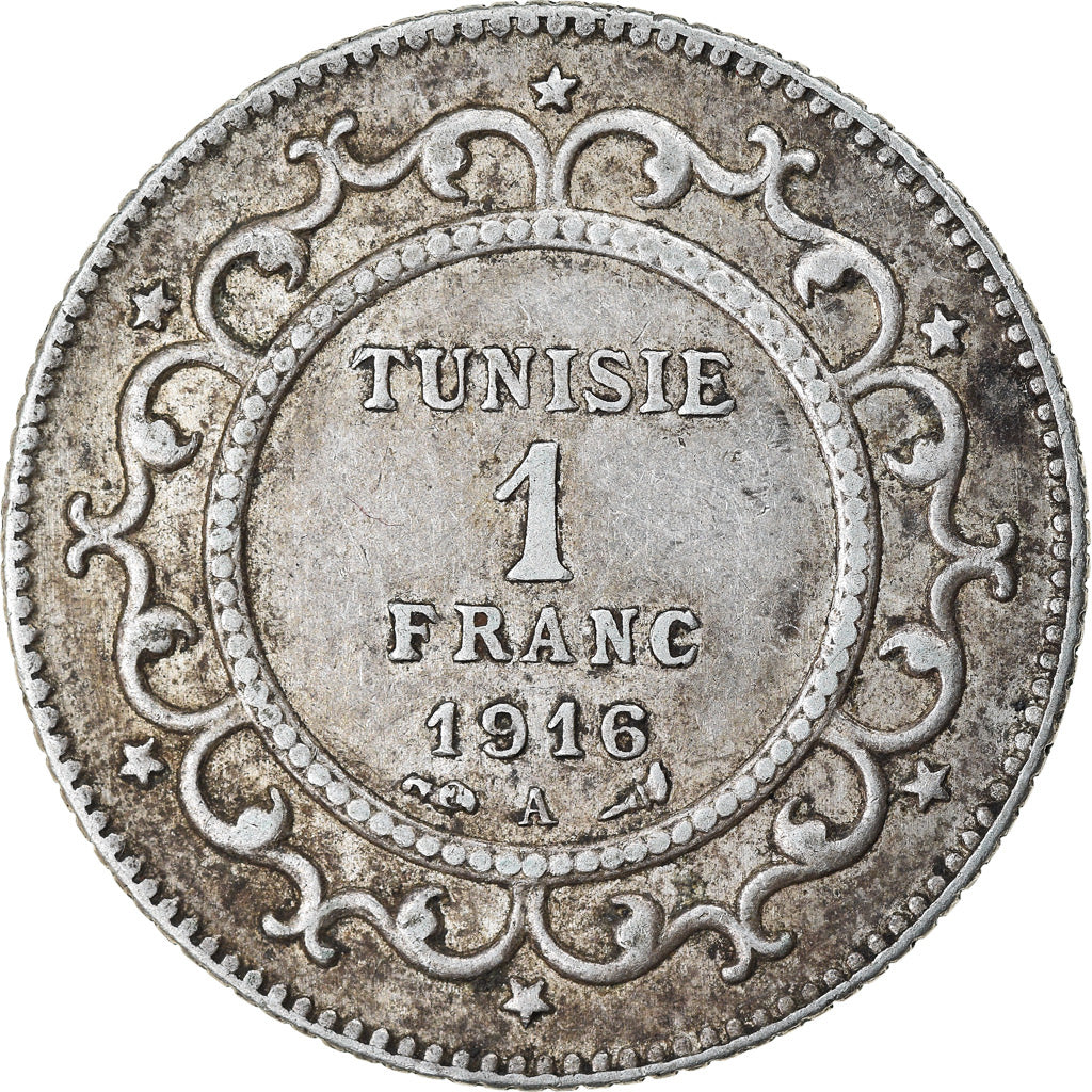 Coin, Tunisia, Muhammad al-Nasir Bey, Franc, 1916, Paris, AU(50-53), Silver