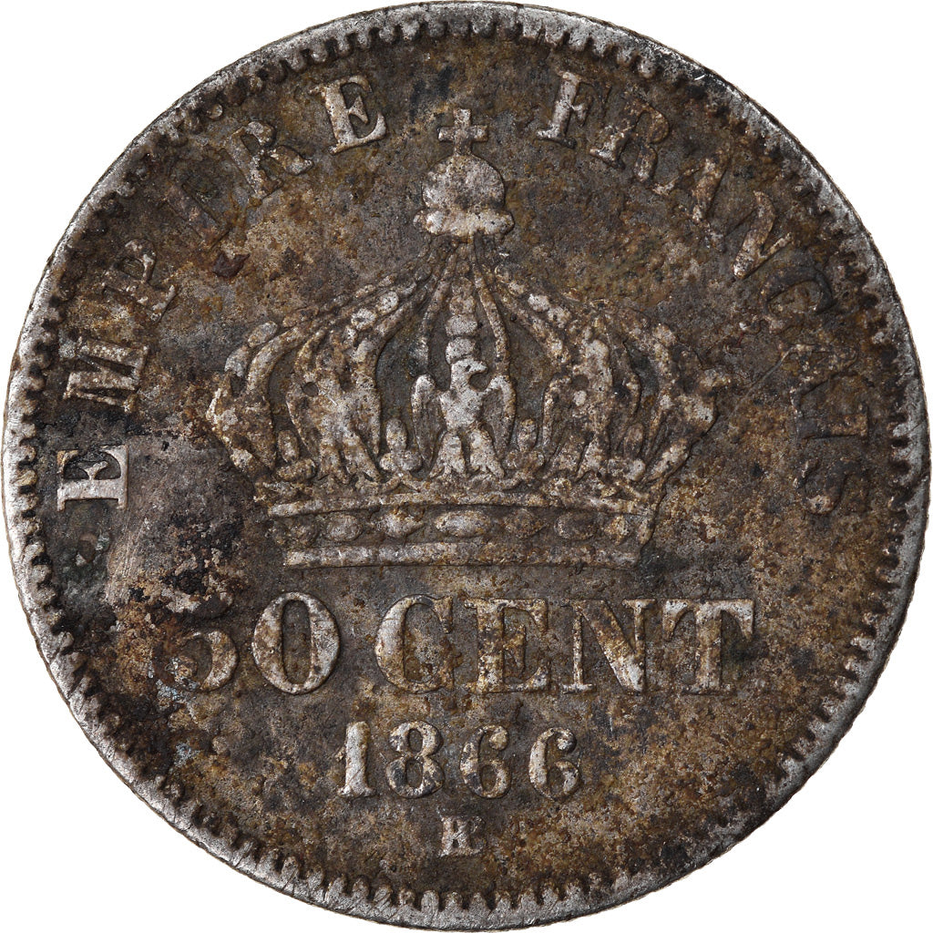 Moeda, França, Napoleon III, Napoléon III, 50 Centimes, 1866, Strasbourg