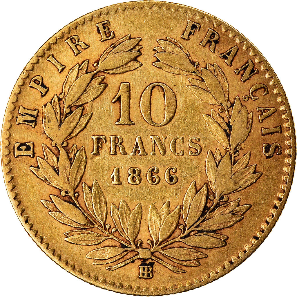 Moneda, Francia, Napoleon III, Napoléon III, 10 Francs, 1866, Strasbourg, MBC
