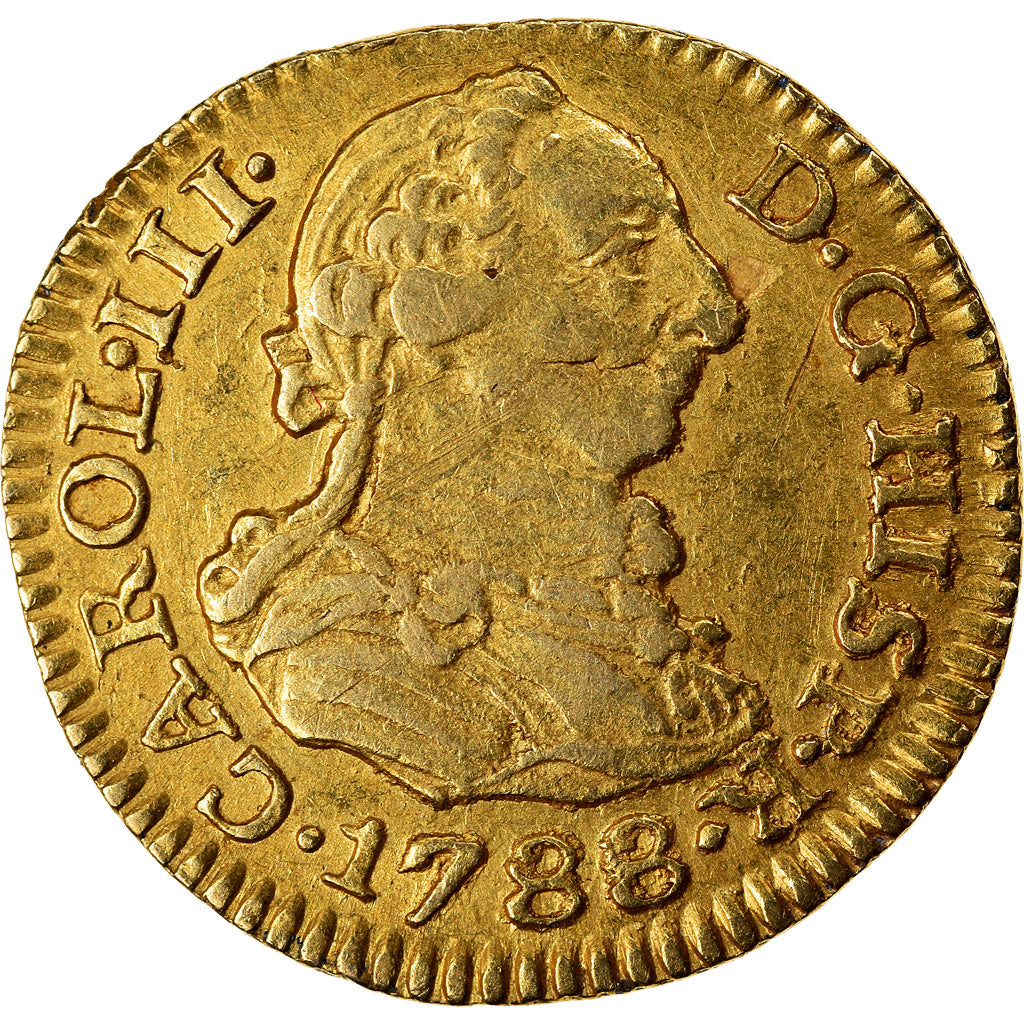 Coin, Spain, Charles III, 1/2 Escudo, 1788, Seville, AU(50-53), Gold, KM:425.2