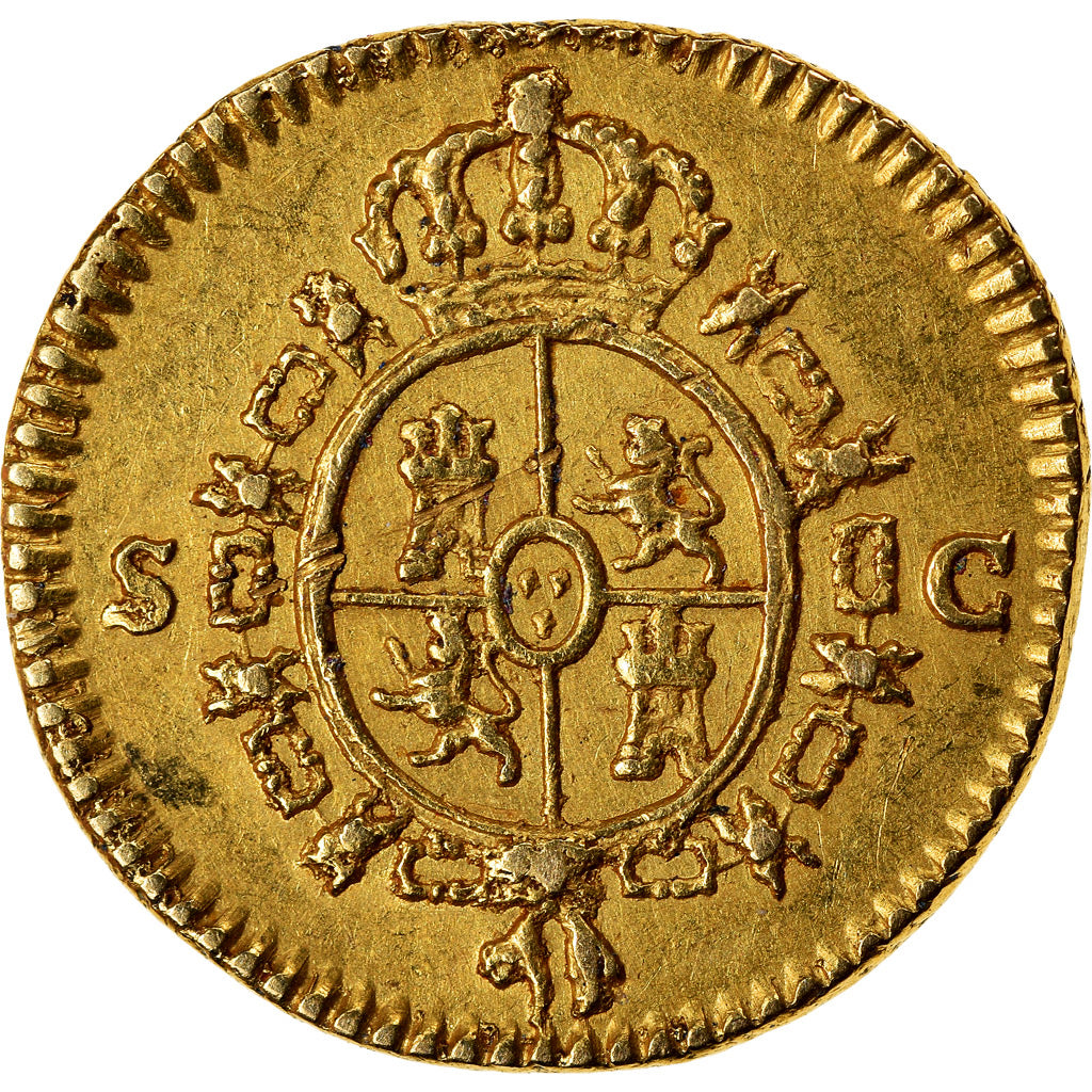 Coin, Spain, Charles III, 1/2 Escudo, 1788, Seville, AU(50-53), Gold, KM:425.2
