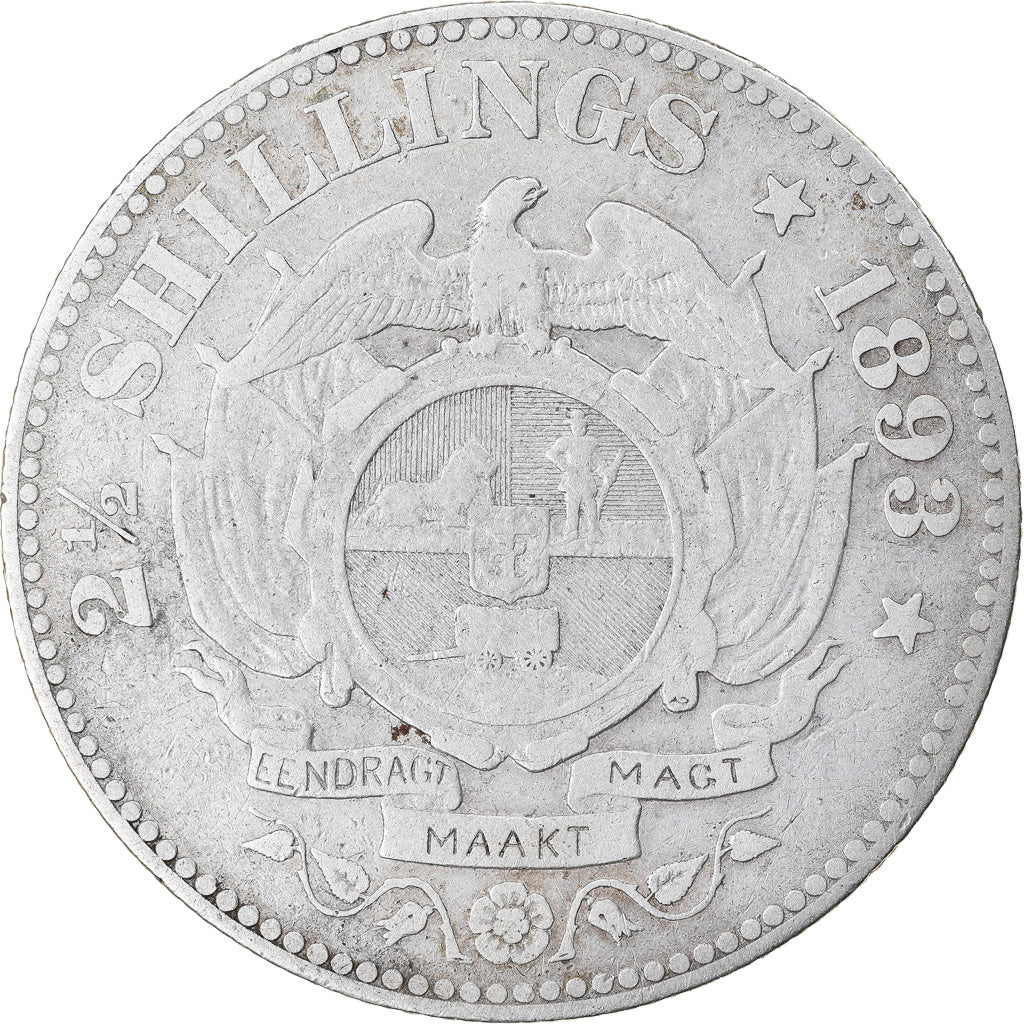 Coin, South Africa, 2-1/2 Shillings, 1893, EF(40-45), Silver, KM:7