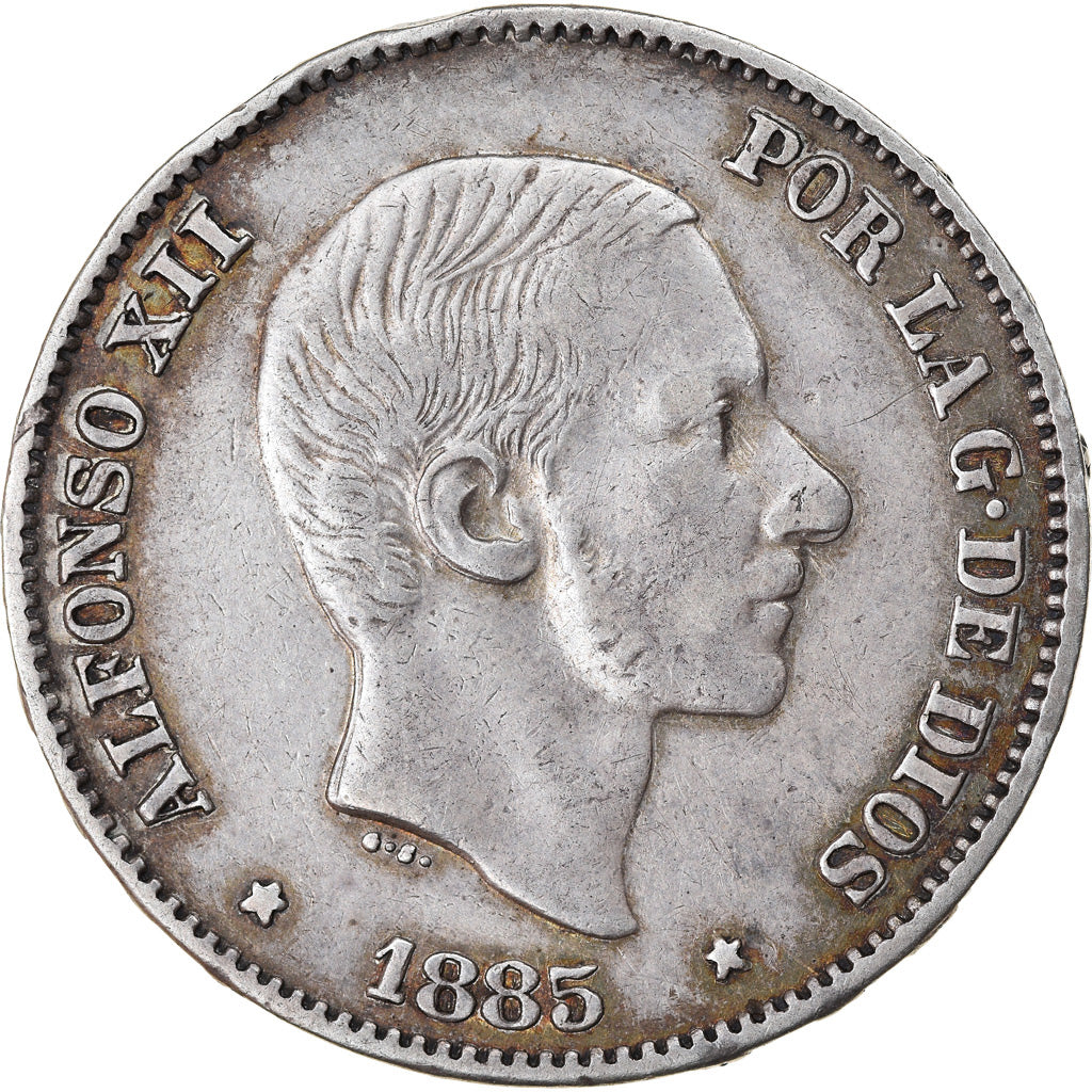Coin, Philippines, 50 Centimos, 1885, EF(40-45), Silver, KM:150