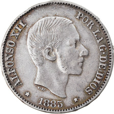 Coin, Philippines, 50 Centimos, 1885, EF(40-45), Silver, KM:150